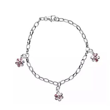 Rhod. sølvarmbånd m/3 blomster m/pink cz, fra Noa Kids