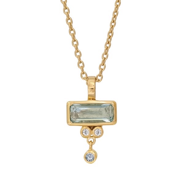 Forgyldt collier med aquablå kvarts, sky blue topas & zirkoner - Rabinovich