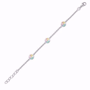 Sødt armbånd i sterling sølv med emaljebelagte blomster fra Guld & Sølv Design