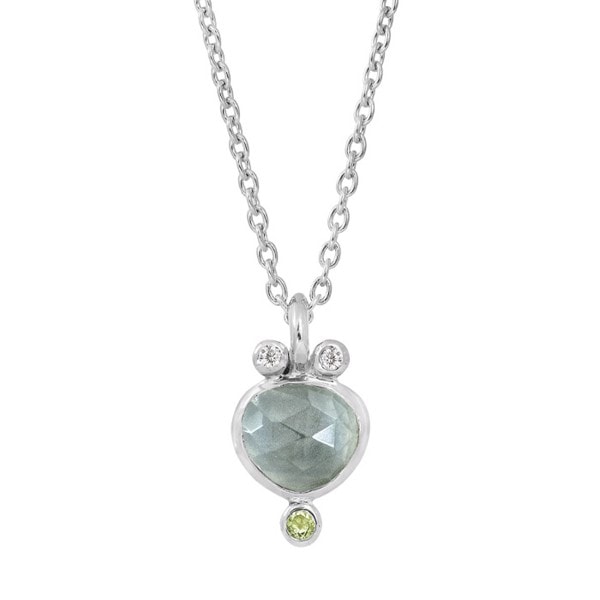 Sølv collier med aquablå kvarts, peridot & zirkonia - Rabinovich