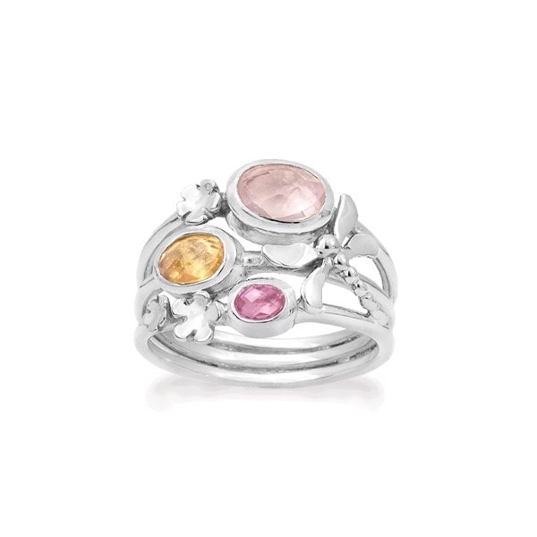 Dragonfly-Sølv ring med rosenkvarts, citrin & pink topas-Rabinovich