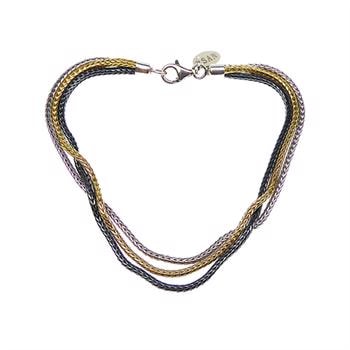 San-Link of joy Claasic Foxtail 925 Sterling Sølv kæde sort rhodineret/Forgyldt/blank, model 814