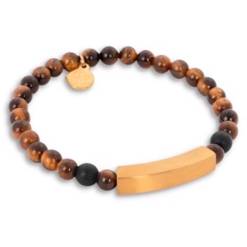 BRADLEY-Beads armbånd i brun/guldfarvet med graveringsplade, by Billgren