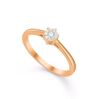 Elegant guld ring med centralt diamant i klofatning, glat overflade, ensartet bredde.
