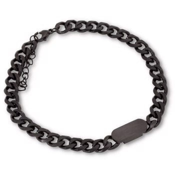 Graverbart armbånd til ham, i sort stål, 8 mm bred, panser facet