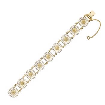 Lund Marguerit armbånd i forgyldt sølv med hvid emaljeret 18,0 mm blomster
