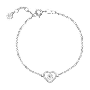 Lund Copenhagen Marguerit sterling sølv armbånd med hjerte og marguerit