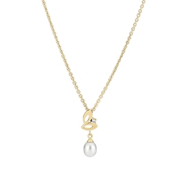 Halskæde ferskvands perle 6,5-7mm zirkonia forgyldt 925, 45-48cm