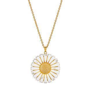 Lund Copenhagen, 36 mm Marguerit Collier i sterling sølv med hvide blade og forgyldning