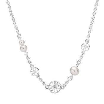 Lund Copenhagen, sterling sølv collier med margueritter og perler