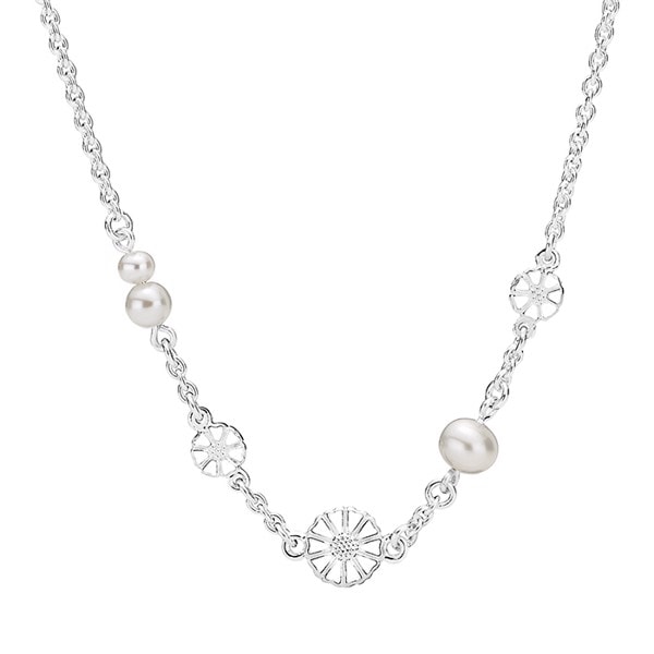 Lund Copenhagen, sterling sølv collier med margueritter og perler