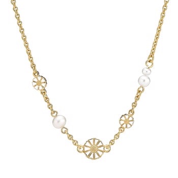 Lund Copenhagen, 24 kt. forgyldt sølv collier med margueritter og perler