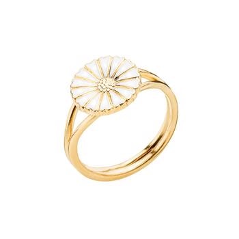 11 mm Marguerit ring i forgyldt 925 sølv m/ hvid emalje fra Lund Copenhagen