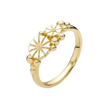 Lund Copenhagen, Marguerit/kugle fingerring i 24 kt. Forgyldt sterling sølv