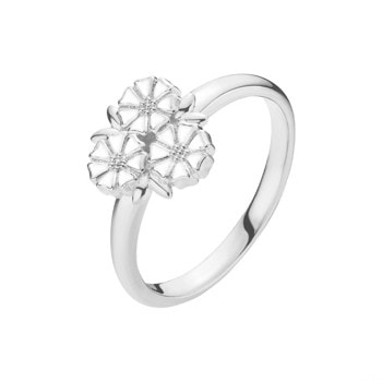Sølv Marguerit Ring med Blade, 11x11 mm - Lund