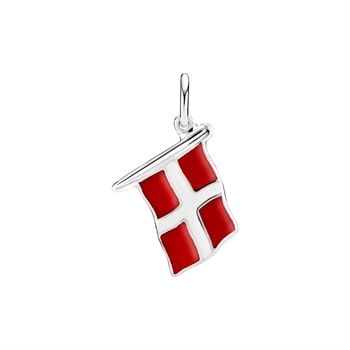 Vedhæng Dansk flag med rød og hvid emalje sterling sølv