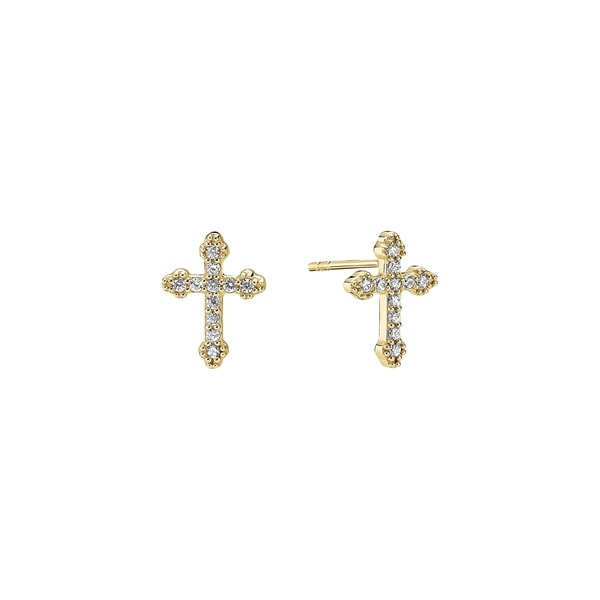 Ørestik kors 13x10mm med zirkonia forgyldt sterling sølv