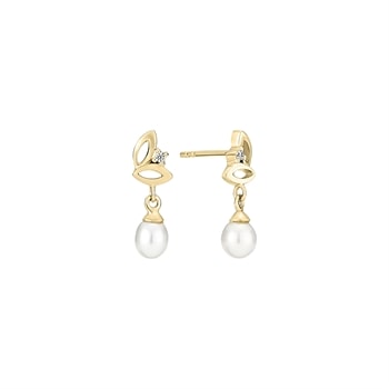 Ørestik ferskvands perle 4-4,5mm zirkonia forgyldt 925 sølv, 