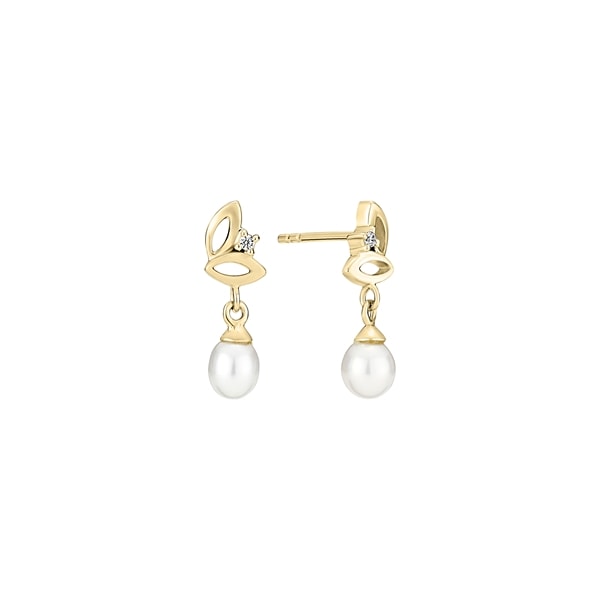 Ørestik ferskvands perle 4-4,5mm zirkonia forgyldt 925 sølv, 