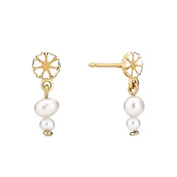 Lund Copenhagen Marguerit 24 kt. forgyldt sterling sølv øreringe med marguerit og perler