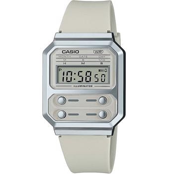 Casio digitalur med retro design, ottekantet skive, synligt display og frontknapper.