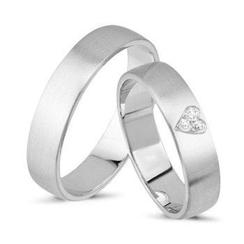 Nuran Diamond heart 14 karat hvid guld Vielsesringe med 3 stk diamanter Wesselton / VS