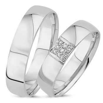 Nuran Love 14 karat hvid guld Vielsesringe med 0,09 ct diamanter Wesselton VS i flot brillant slib