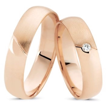 Nuran Love 14 karat rosa guld Vielsesringe med 0,03 ct diamanter Wesselton VS i flot brillant slib