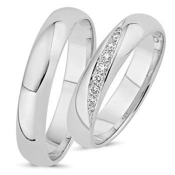Nuran Love 9 karat hvid guld Vielsesringe med 0,12 ct diamant Wesselton VS i flot brillant slib
