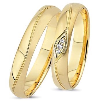 Nuran True Love 14 karat gult guld Vielsesringe med 0,04 ct diamanter wesselton si