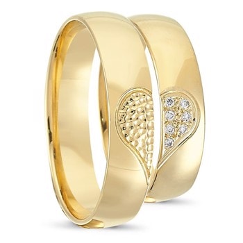 Nuran Love Sweet Love guld Vielsesringe med halvhjerter og 7 stk diamanter Wesselton SI