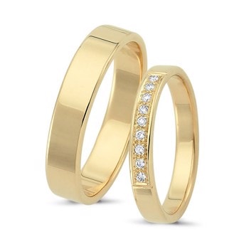 Nuran Love Sweet Love gult guld Vielsesringe med 9 x 0,01 ct stk diamanter Wesselton VS