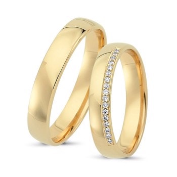 Nuran Love Sweet Love gult guld Vielsesringe med 17 x 0,005 ct stk diamanter Wesselton SI