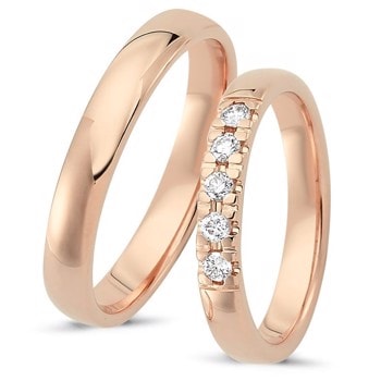 Nuran Love Sweet Love rosa guld Vielsesringe med 5 x 0,04 ct stk diamanter Wesselton VS