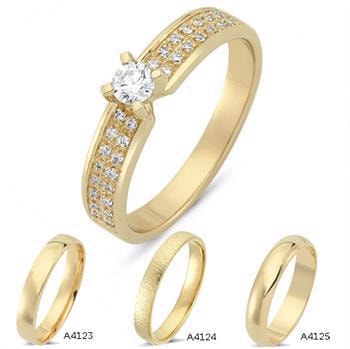 Nuran Love Sweet Love gult guld Vielsesringe med 1 x 0,15 + 32 x 0,005 stk diamanter Wesselton SI