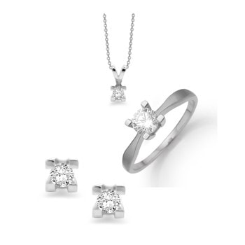 Aagaard 8 kt hvidguld Eternity 4 grab smykkesæt-0,03 til 0,05 ct diamanter
