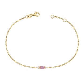Nuran 14 kt guld armbånd, fra Petit serien med total 0,050 ct Wesselton / SI og pink safir