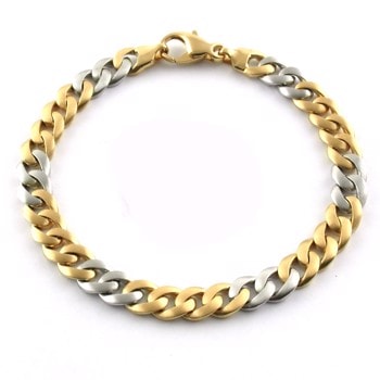Rund panser facet armbånd i 2 farvet 14 karat guld og forskellige overflader
