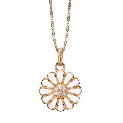 Christina forgyldt sølv 25 mm Margueritemed hvid emalje og topaz, model 680-G31-55 køb det billigst hos Guldsmykket.dk her