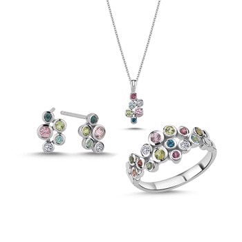 14 kt hvidguld Bubbles multicolour smykkesæt med i alt 0,12 ct diamanter Wesselton SI