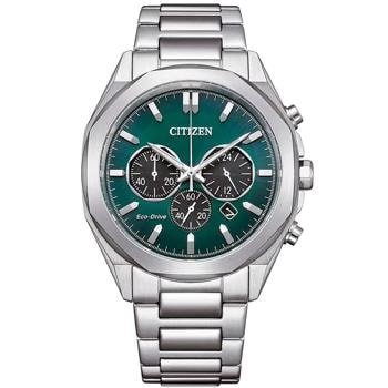 Citizen Eco-Drive grøn kronograf herreur i stål