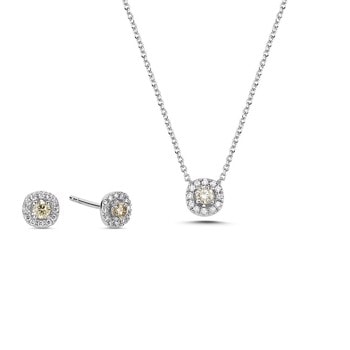 14 kt hvidguld Champagne smykkesæt med i alt 0,48 ct  diamanter Champagne / Wesselton SI