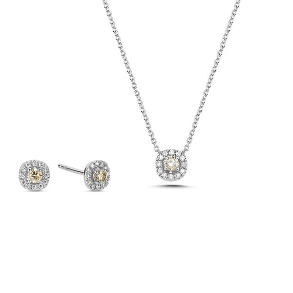 14 kt hvidguld Champagne smykkesæt med i alt 0,48 ct  diamanter Champagne / Wesselton SI