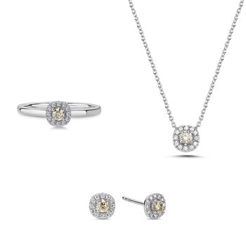 14 kt hvidguld Champagne smykkesæt med i alt 0,64 ct diamanter Champagne / Wesselton SI