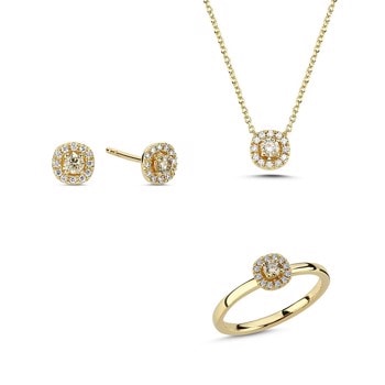 14 kt rødguld Champagne smykkesæt med i alt 0,64 ct diamanter Champagne / Wesselton SI