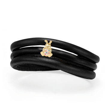 Classic læderarmbånd 6mm med påskehare charm i forgyldt sølv med farverige topaz