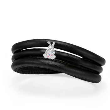 Classic læderarmbånd 6mm med påskehare charm i sølv med farverige topaz