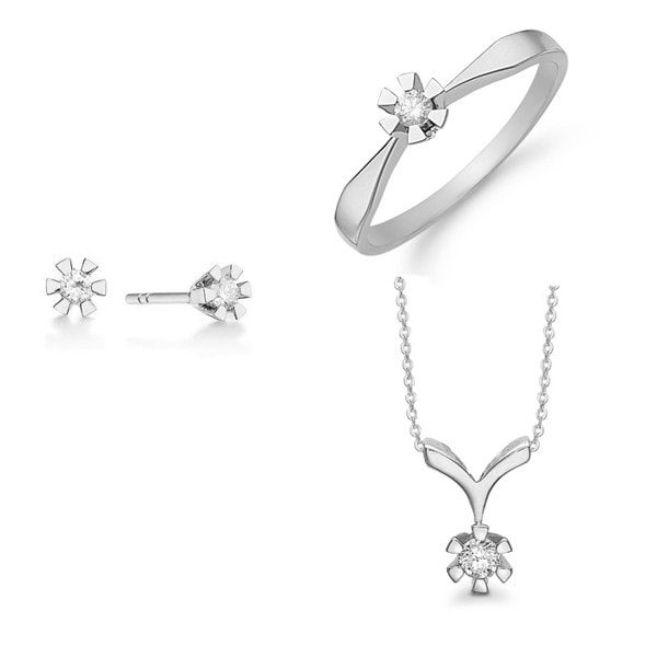 Aagaard 8 kt hvidguld Eternity 6 grab smykkesæt-0,03 til 0,05 ct diamanter