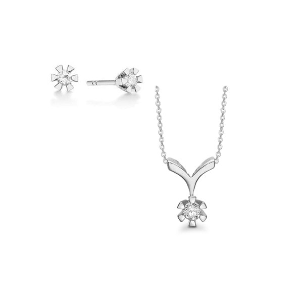 Aagaard 8 kt hvidguld Eternity 6 grab smykkesæt-0,03 til 0,05 ct diamanter