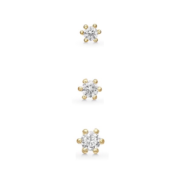 Smuk forgyldt ørestik I 2,5-3,5mm med 6 grab med syntetisk cubic zirkonia. fra Støvring Design